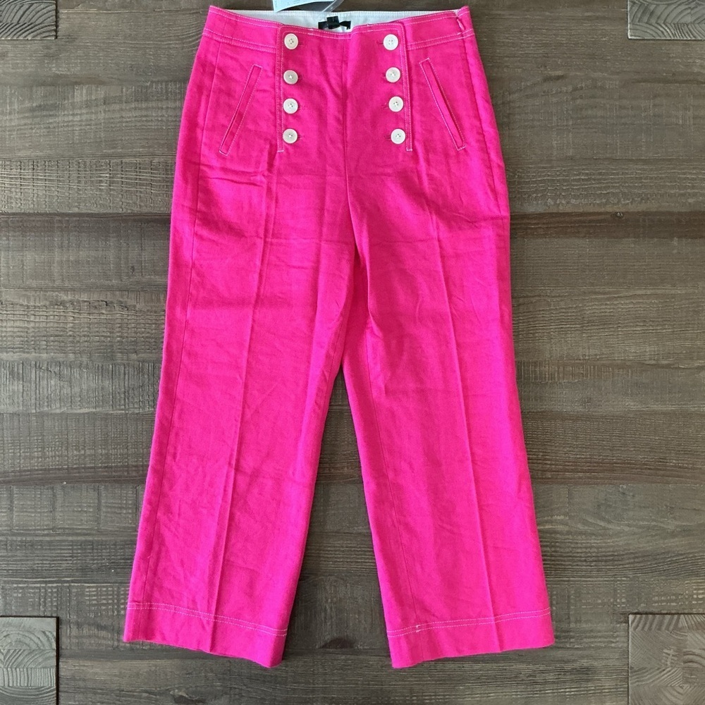 J.Crew Women’s Peyton Sailor Crop Pant Bright Pink Stretch Linen Size 6